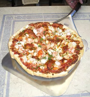 garlic prawn seafood pizza
